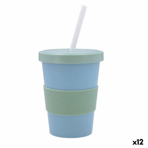 Verre avec Paille Quid Inspira Avec couvercle 480 ml Bleu Plastique (12 Unités)